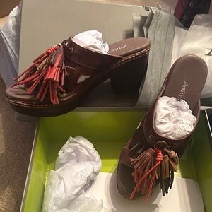 Antelope Women's Brown and Red Tassel Mules